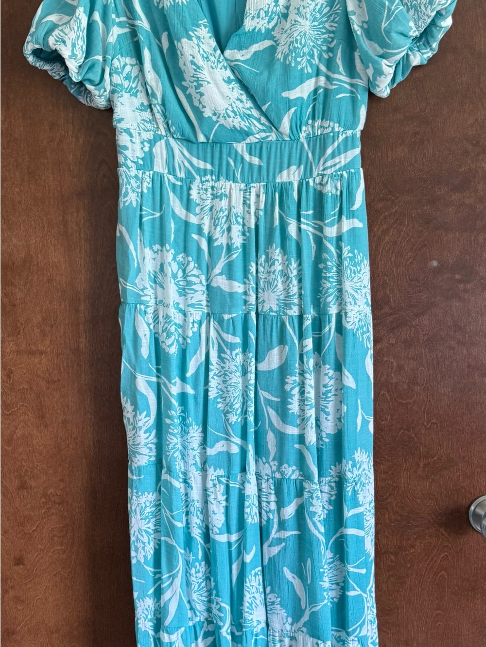 Teal Floral Surplice Maxi Dress